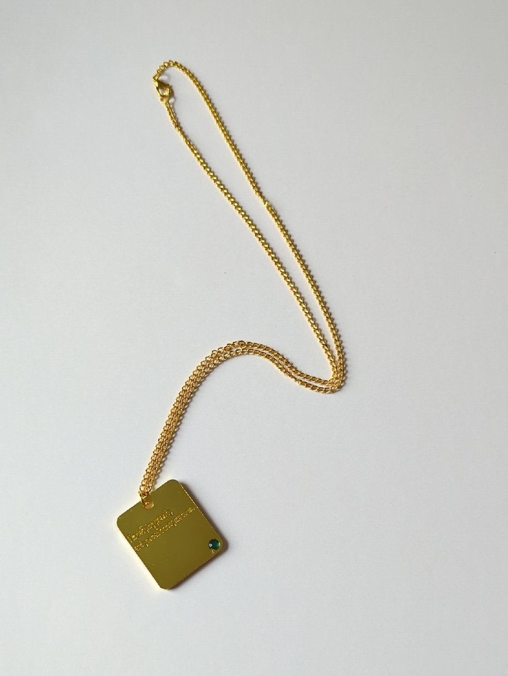 Necklace With Pendant Disney Wicked Gold Colored With Green Rhinestone Engraved